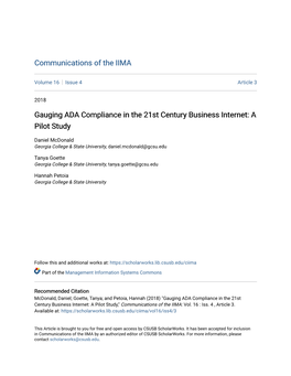 Gauging ADA Compliance in the 21St Century Business Internet: a Pilot Study