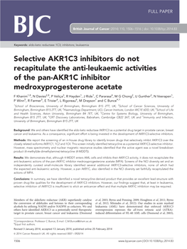 Selective AKR1C3 Inhibitors Do Not Recapitulate the Anti-Leukaemic Activities of the Pan-AKR1C Inhibitor Medroxyprogesterone Acetate
