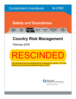 Country Risk Management, Comptroller's Handbook