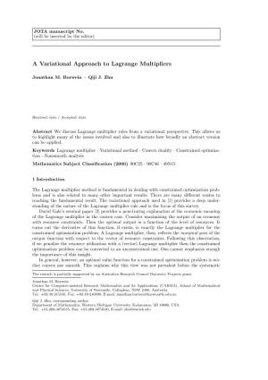 A Variational Approach to Lagrange Multipliers