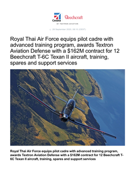 Royal Thai Air Force Equips Pilot Cadre with Advanced Training Program, Awards Textron Aviation Defense with a $162M Contract Fo