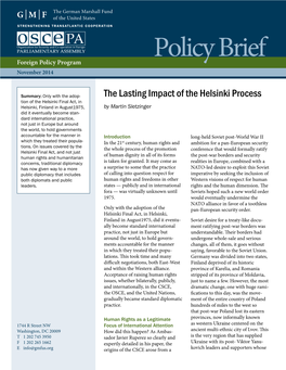 Policy Brief: the Lasting Impact of the Helsinki Process