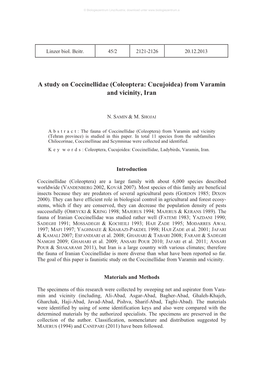 A Study on Coccinellidae (Coleoptera: Cucujoidea) from Varamin and Vicinity, Iran