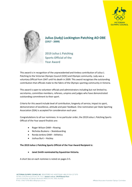 Julius (Judy) Lockington Patching AO OBE (1917 - 2009)