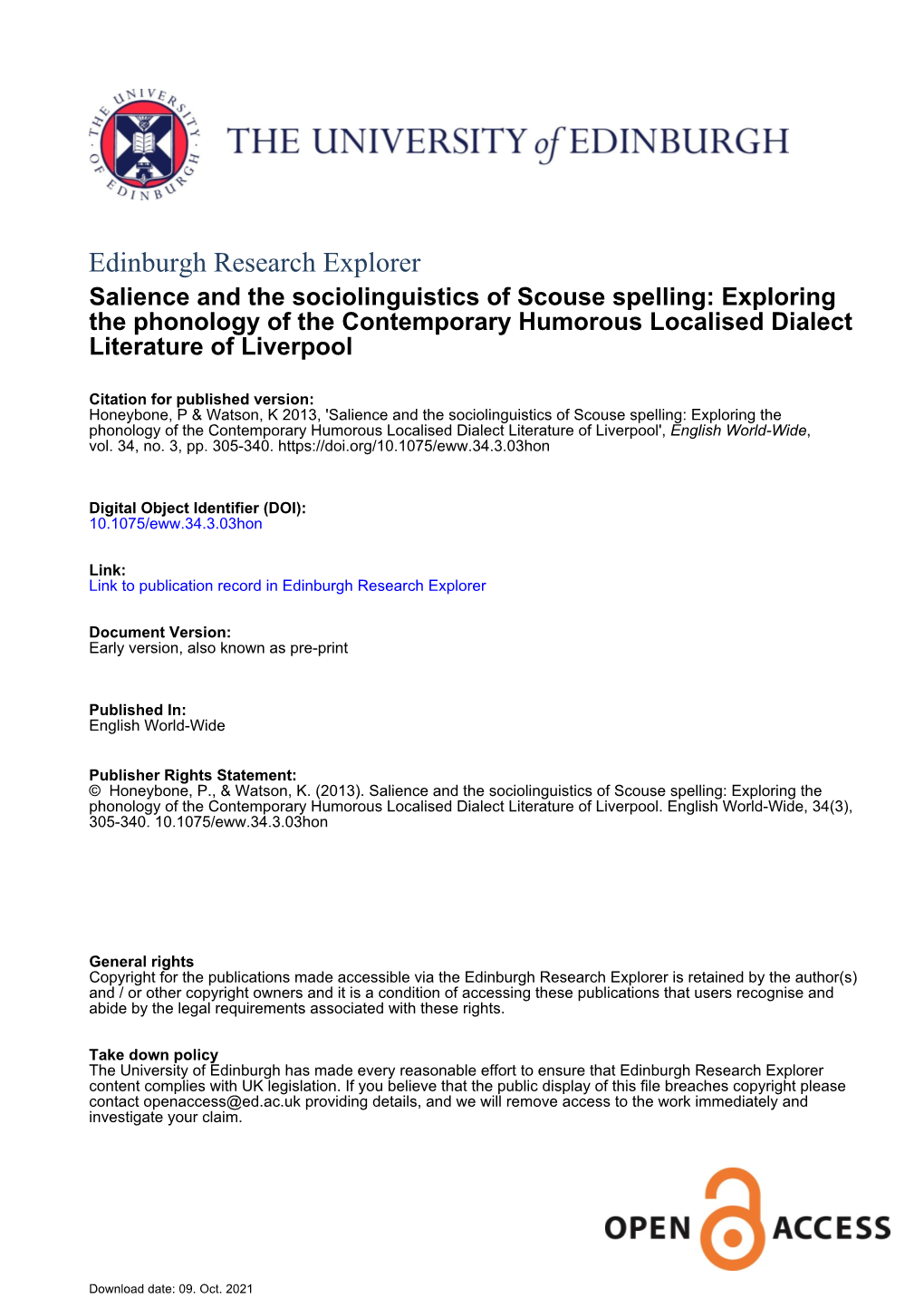 Salience and the Sociolinguistics of Scouse Spelling: Exploring the Phonology of the Contemporary Humorous Localised Dialect