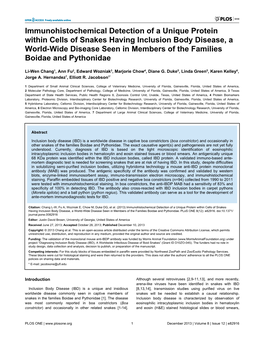 Immunohistochemical Detection of a Unique Protein Within Cells of Snakes Having Inclusion Body Disease, a World-Wide Disease