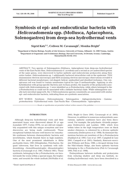 Symbiosis of Epi-And Endocuticular Bacteria with Helicoradomenia Spp.(Mollusca, Aplacophora, Solenogastres) from Deep-Sea Hydrothermal Vents