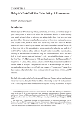 Malaysia's Post-Cold War China Policy: a Reassessment CHAPTER 2