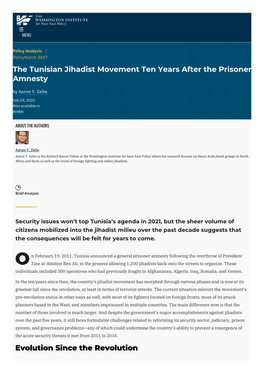 The Tunisian Jihadist Movement Ten Years After the Prisoner Amnesty by Aaron Y