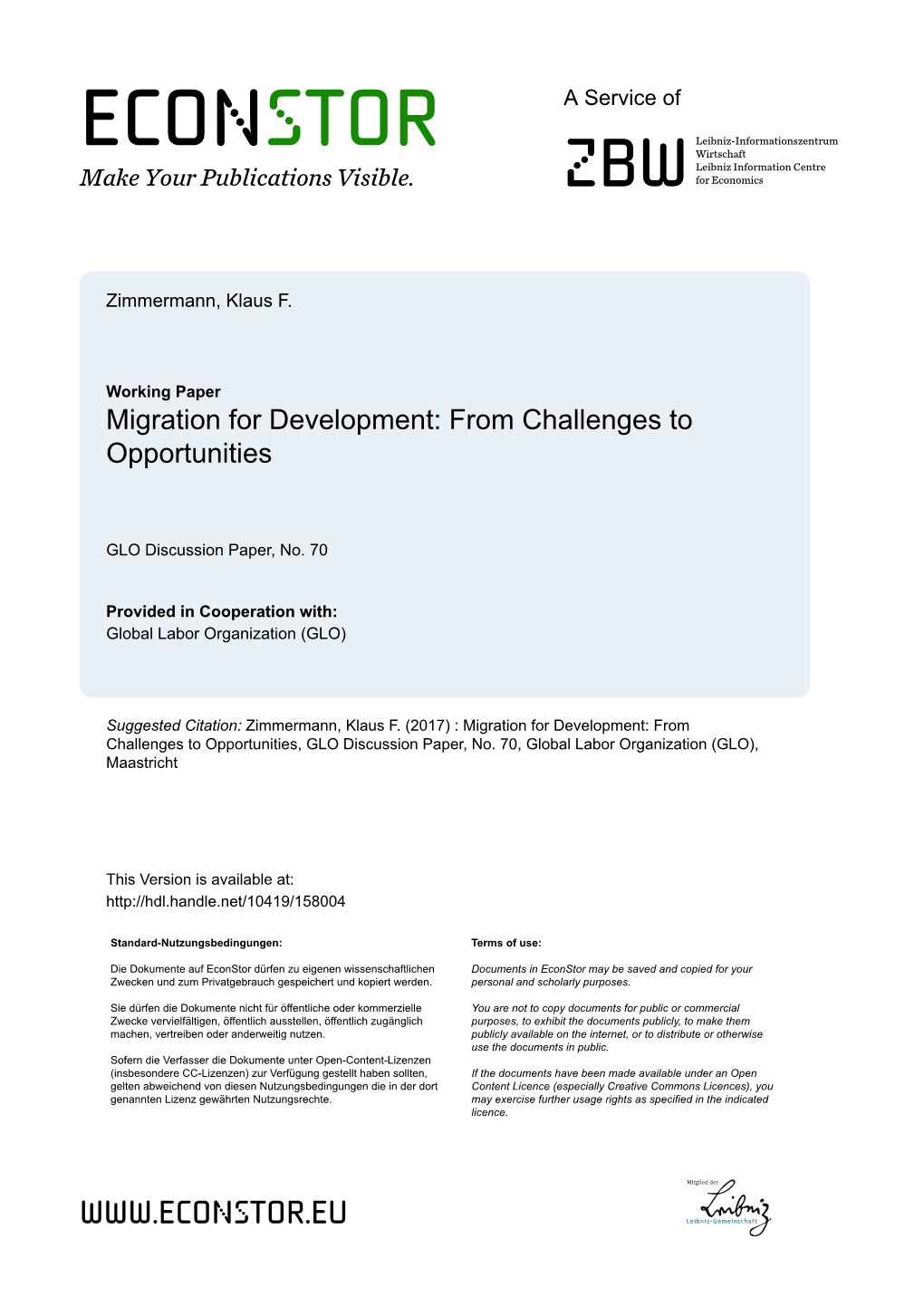 Migration for Development: from Challenges to Opportunities