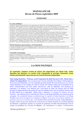 RP Mada Sept 2009 Bis.Doc Page 1 Sur 67 30/09/2009 Constitue La Première Entorse À L'esprit De Maputo