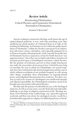 Review Article Resurrecting Christianities: Critical Theories and Constructive Postcolonial, Postmodern Christianities