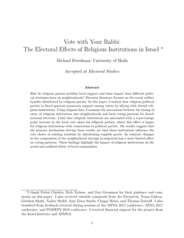 The Electoral Effects of Religious Institutions in Israel
