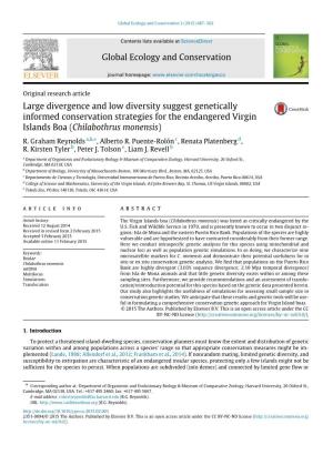 Large Divergence and Low Diversity Suggest Genetically Informed Conservation Strategies for the Endangered Virgin Islands Boa (Chilabothrus Monensis) R