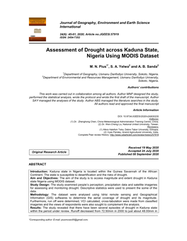 Assessment of Drought Across Kaduna State, Nigeria Using MODIS Dataset