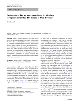 Do We Have a Consistent Terminology for Species Diversity? the Fallacy of True Diversity