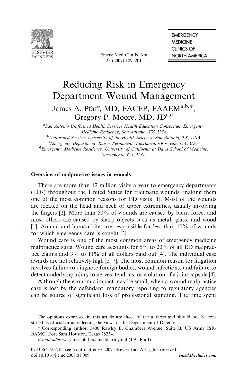 Reducing Risk in Emergency Department Wound Management James A