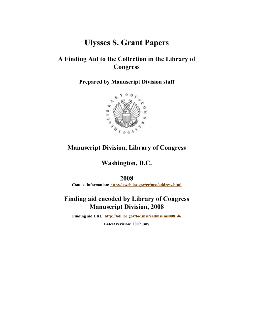 Ulysses S. Grant Papers [Finding Aid]. Library of Congress