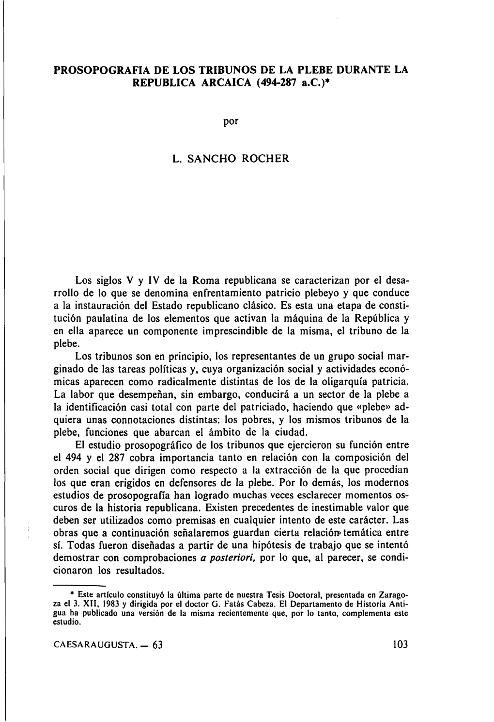 Prosopografía De Los Tribunales De La Plebe Durante La República Arcaica