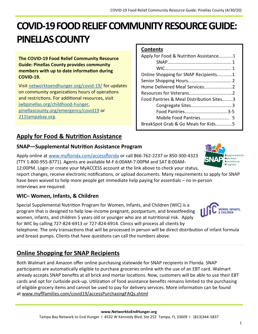 Covid-19 Food Relief Community Resource Guide: Pinellas County