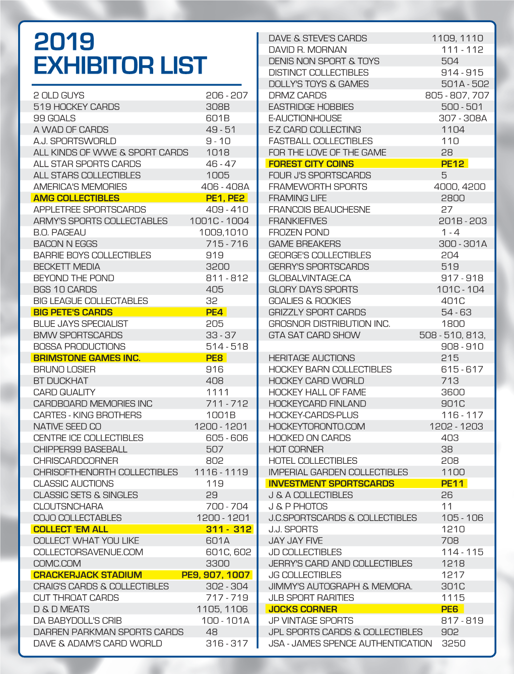 2019 Exhibitor List