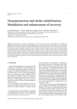 Neuroprotection and Stroke Rehabilitation: Modulation and Enhancement of Recovery