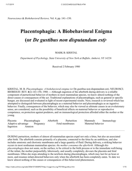 Placentophagia: a Biobehavioral Enigma (Or De Gustibus Non Disputandum Est)1