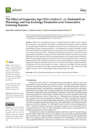The Effect of Grapevine Age (Vitis Vinifera L. Cv. Zinfandel) on Phenology and Gas Exchange Parameters Over Consecutive Growing Seasons