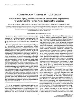 Excitotoxins, Aging, and Environmental Neurotoxins: Implications for Understanding Human Neurodegenerative Diseases
