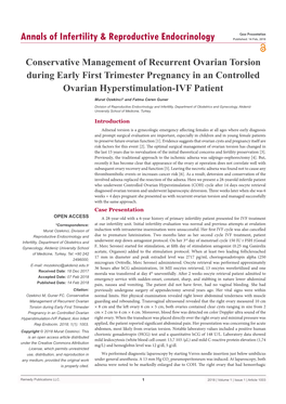 Conservative Management of Recurrent Ovarian Torsion During Early First Trimester Pregnancy in an Controlled Ovarian Hyperstimulation-IVF Patient