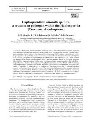 Haplosporidium Littoralis Sp. Nov.: a Crustacean Pathogen Within the Haplosporida (Cercozoa, Ascetosporea)