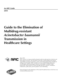 Guide to the Elimination of Multidrug-Resistant Acinetobacter Baumannii Transmission in Healthcare Settings
