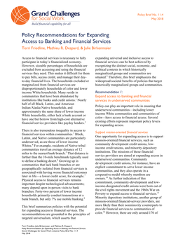 Policy Recommendations for Expanding Access to Banking and Financial Services Terri Friedline, Mathieu R