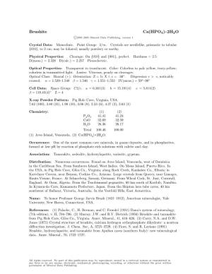 Brushite Ca(HPO4) • 2H2O C 2001-2005 Mineral Data Publishing, Version 1
