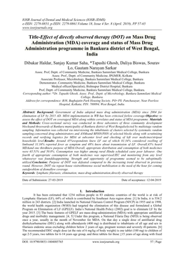 On Mass Drug Administration (MDA) Coverage and Status of Mass Drug Administration Programme in Bankura District of West Bengal, India