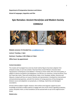 Ancient Hero(In)Es and Modern Society COM6212