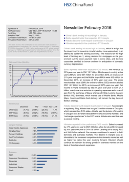 Newsletter February 2016 Net Asset Value USD 98.37, CHF 76.93, EUR 115.56