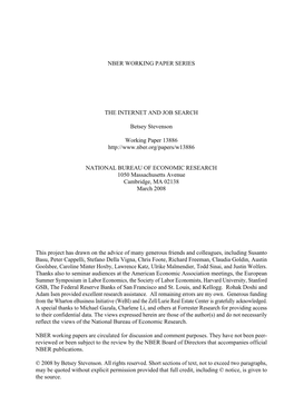 Nber Working Paper Series the Internet and Job