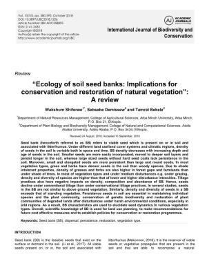“Ecology of Soil Seed Banks: Implications for Conservation and Restoration of Natural Vegetation”: a Review