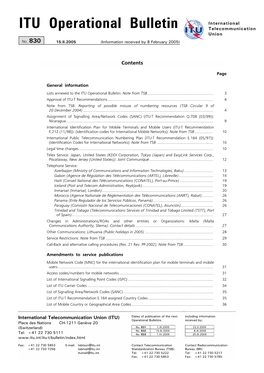 ITU Operational Bulletin No. 830 – 3