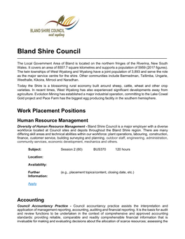 Bland Shire Council ______The Local Government Area of Bland Is Located on the Northern Fringes of the Riverina, New South Wales