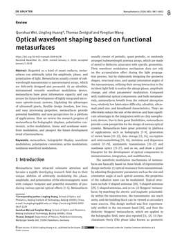 Optical Wavefront Shaping Based on Functional Metasurfaces
