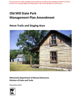 Old Mill State Park Management Plan Amendment Horse Trails And