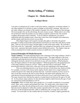 Outline for Media Research Chapter in Media Selling V3