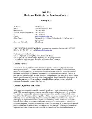 POS 355 Music and Politics in the American Context