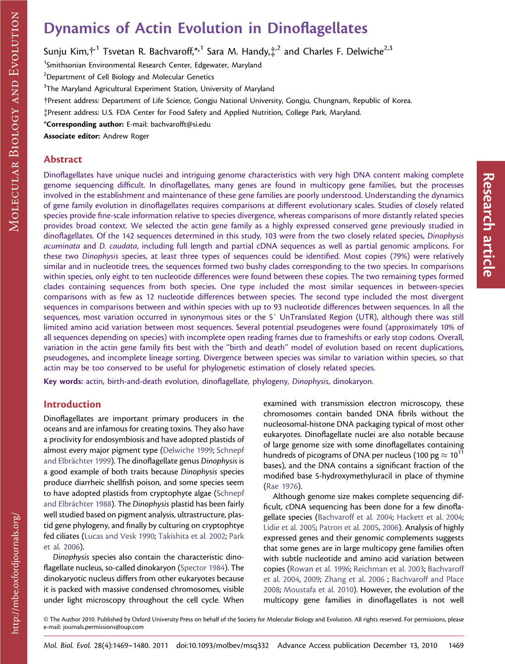 Dynamics of Actin Evolution in Dinoflagellates Research Article