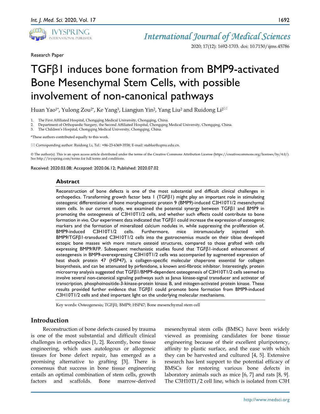 Tgfβ1 Induces Bone Formation from BMP9-Activated Bone