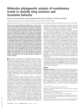 Molecular Phylogenetic Analysis of Evolutionary Trends in Stonefly Wing Structure and Locomotor Behavior