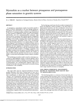 Myrmekite As a Marker Between Preaqueous and Postaqueous Phase Saturation in Granitic Systems