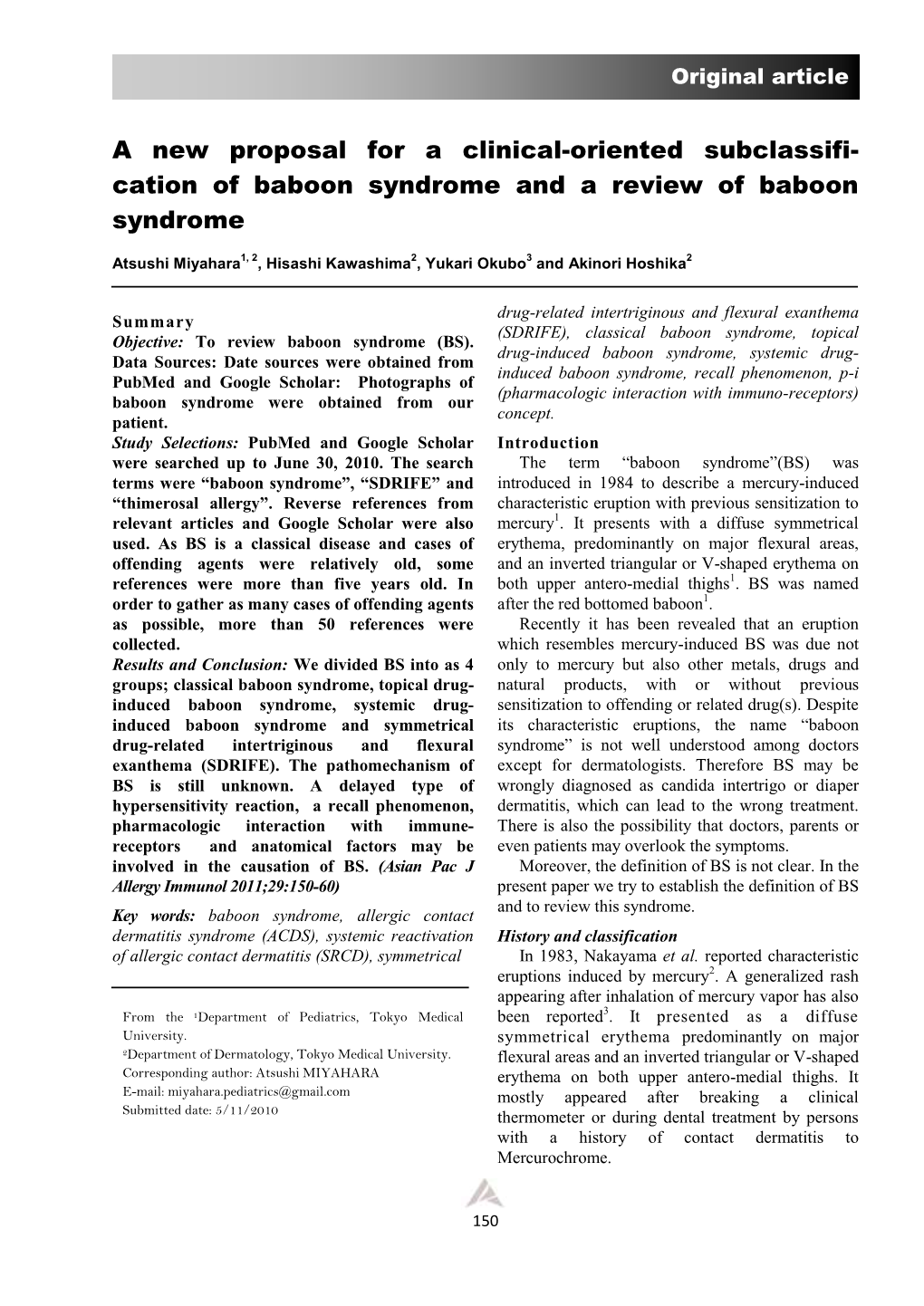 A New Proposal for a Clinical-Oriented Subclassifi- Cation of Baboon Syndrome and a Review of Baboon Syndrome